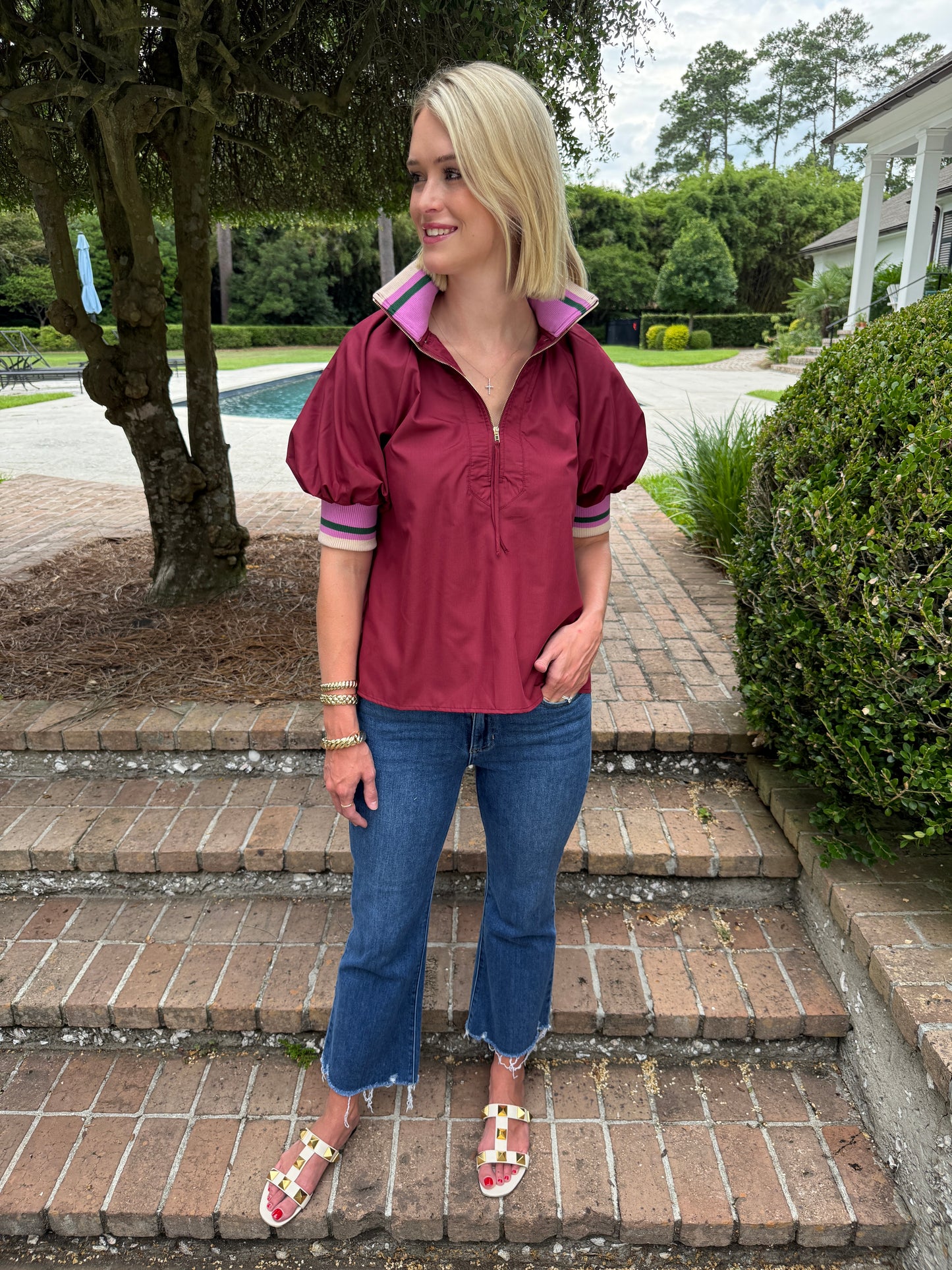 Ryals Zip Up Top- Garnet