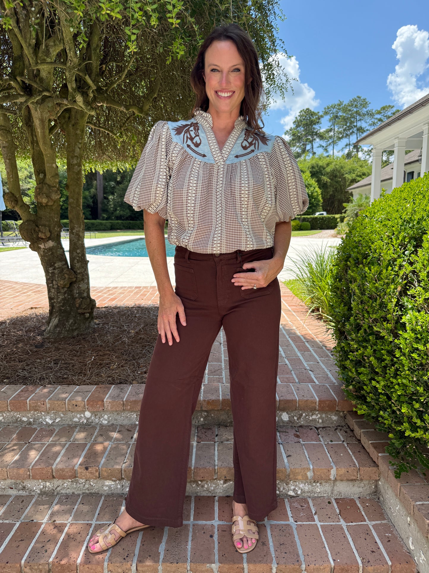 Reign Embroidered Gingham Top