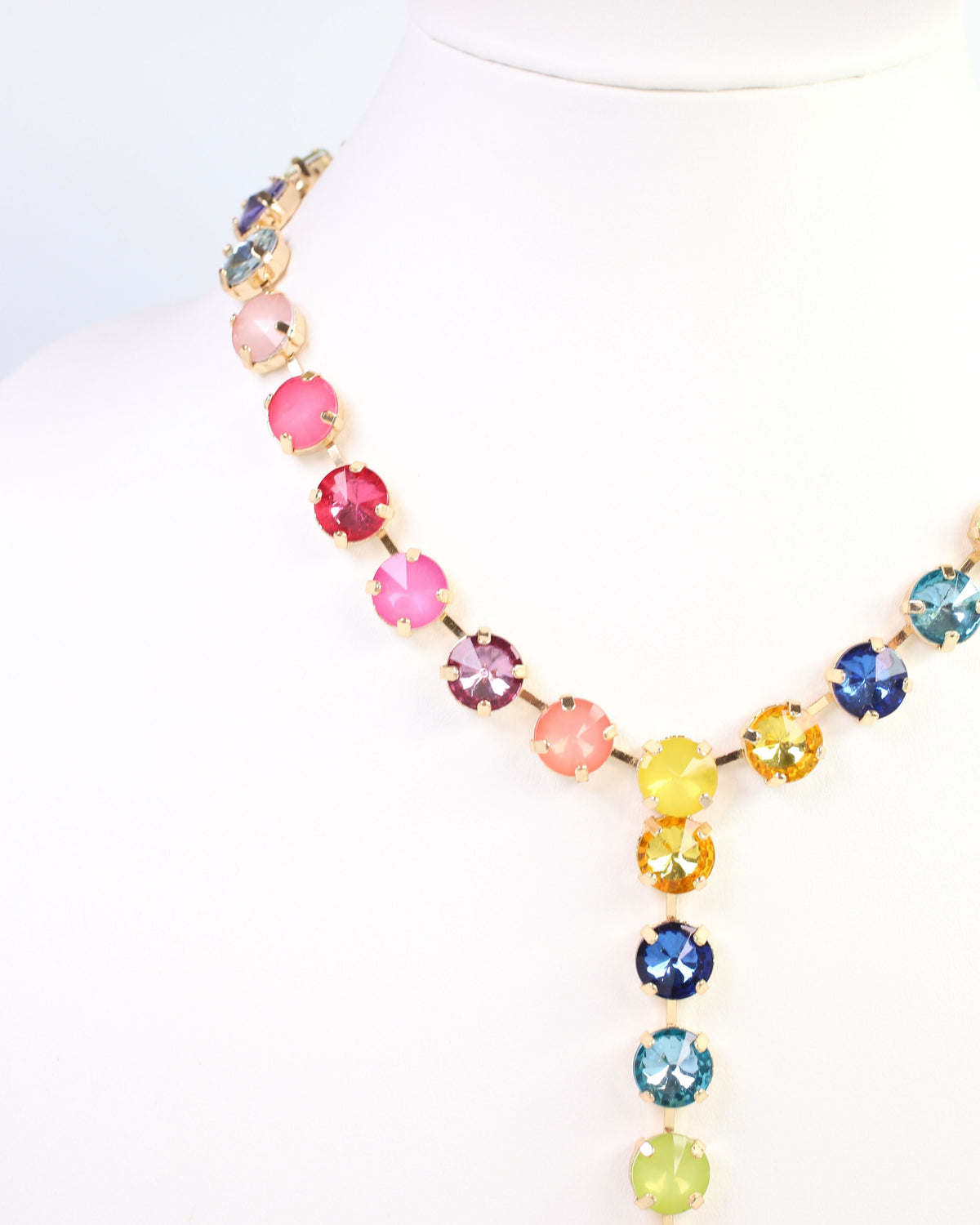 Shalimar Medium Rhinestone Y Necklace Rainbow