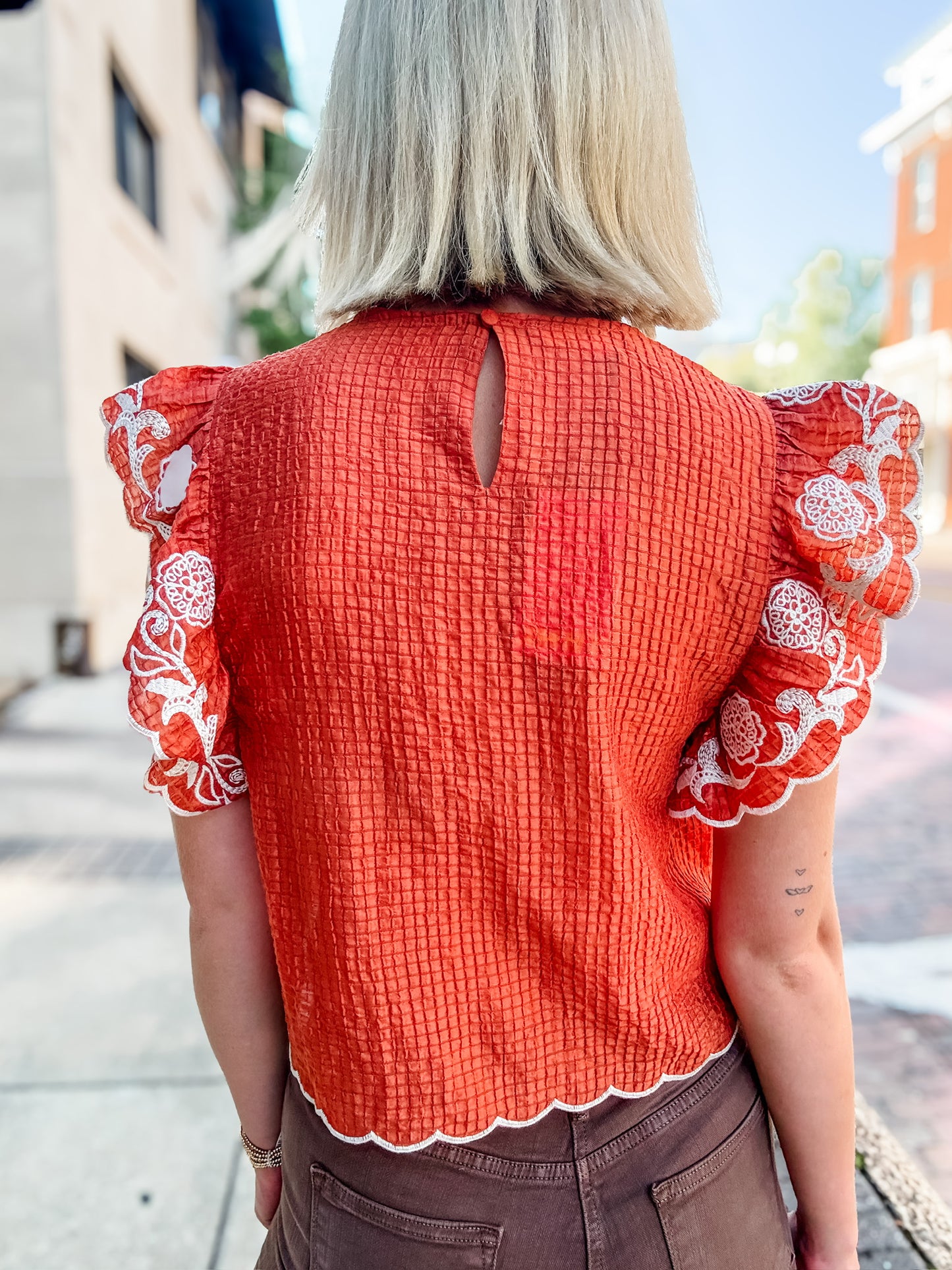 Evelyn Embroidered Top Rust