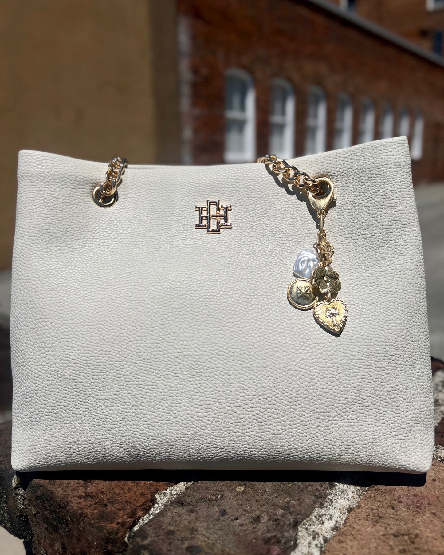 Heart and Cross Bag Charm Worn Gold