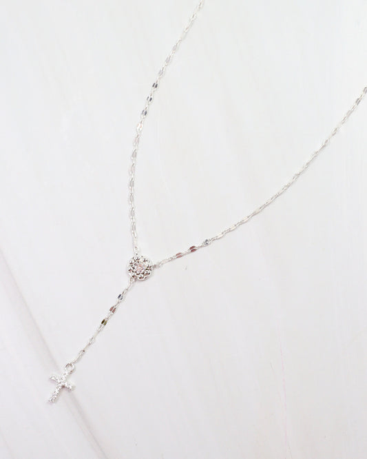 Violet Cross Y Necklace Silver
