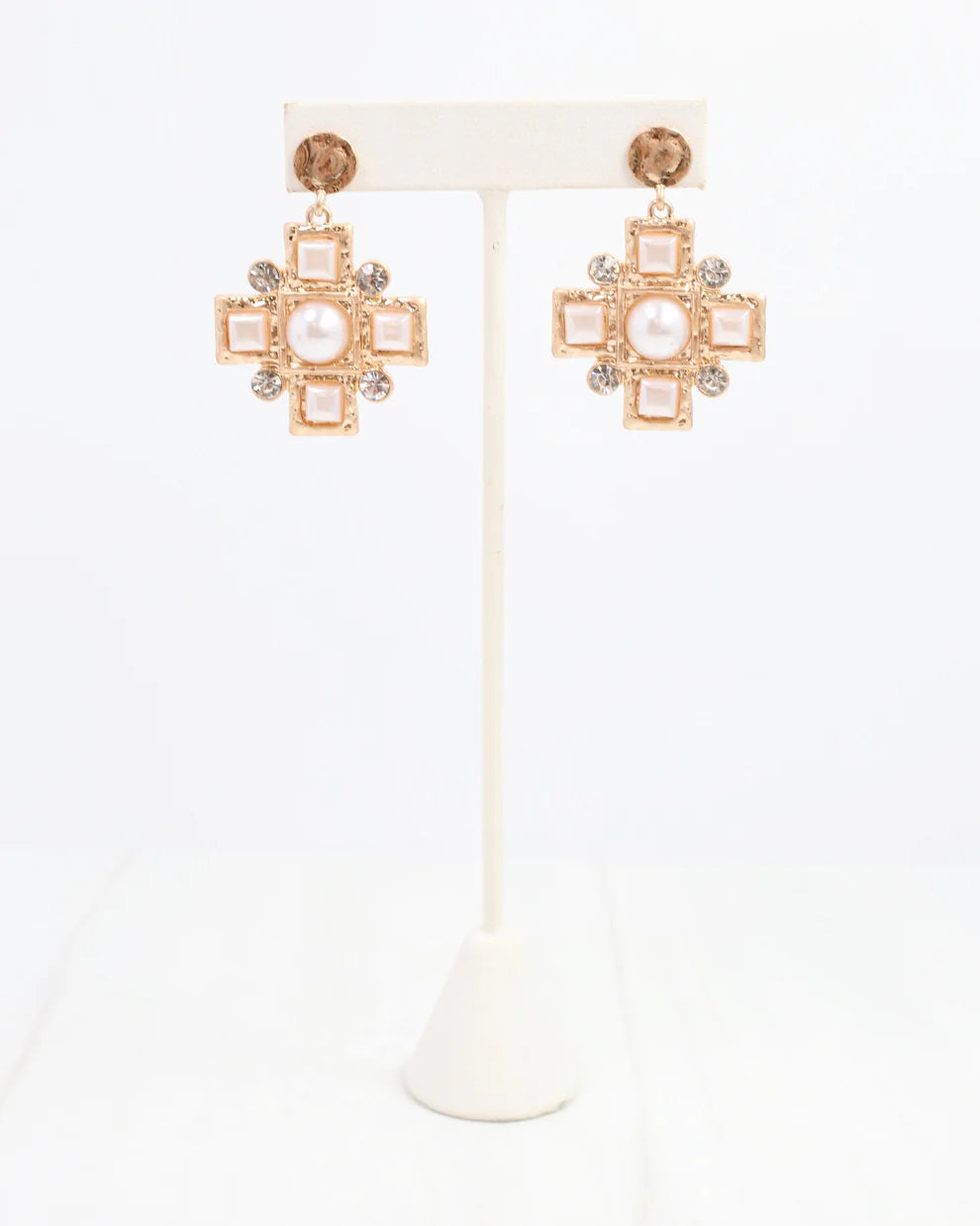 Anna K Pearl and Crystal Earring Worn Gold