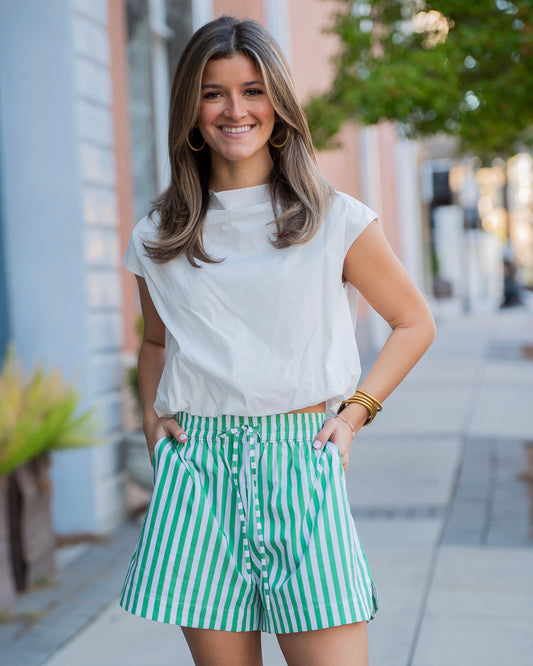 Barre Bubble Hem Cotton Poplin Top