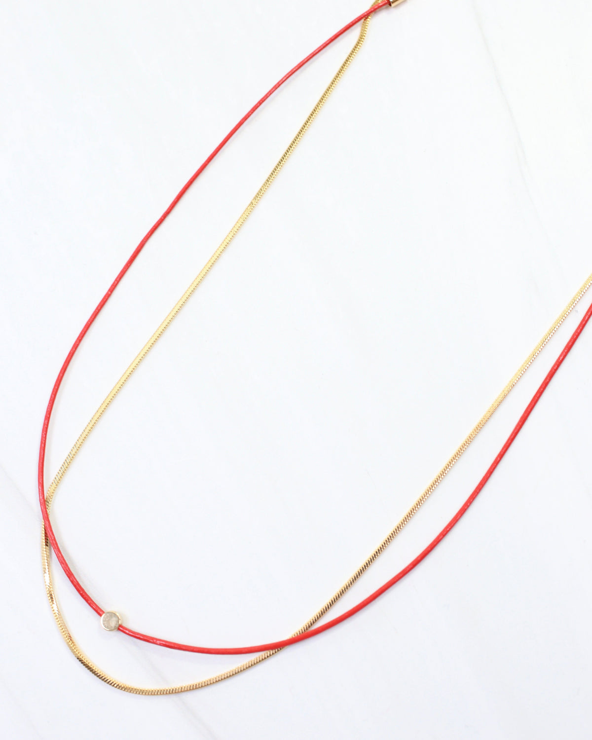 Paula Cord and Chain Layered Necklace Red