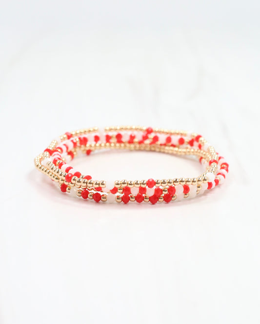 Lottie Beaded Bracelet set Red White