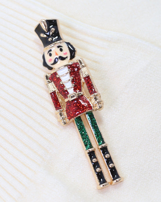 Naughty or Nice Nutcracker Brooch Red