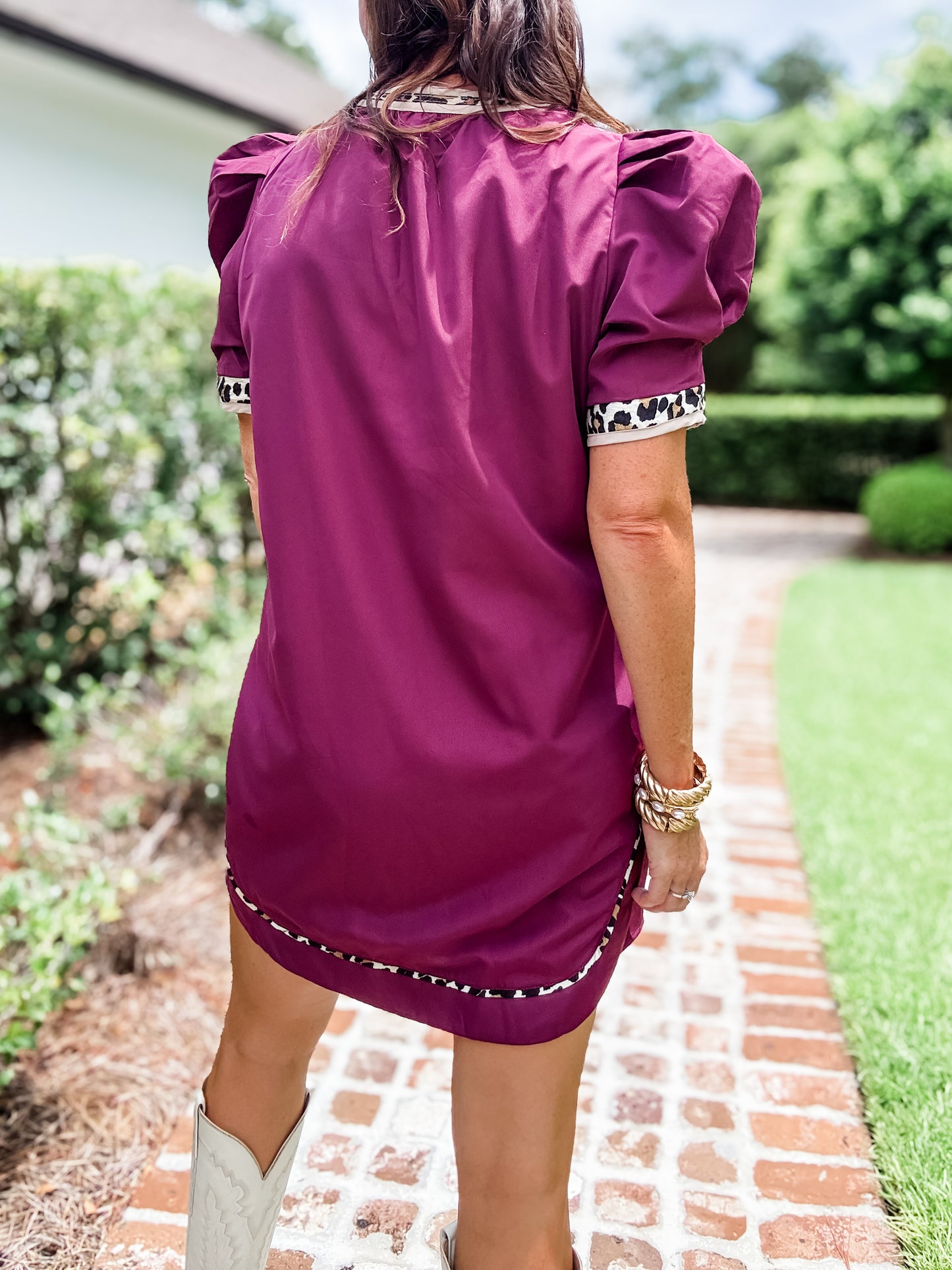Hampton Leopard Trimmed Dress- Garnet