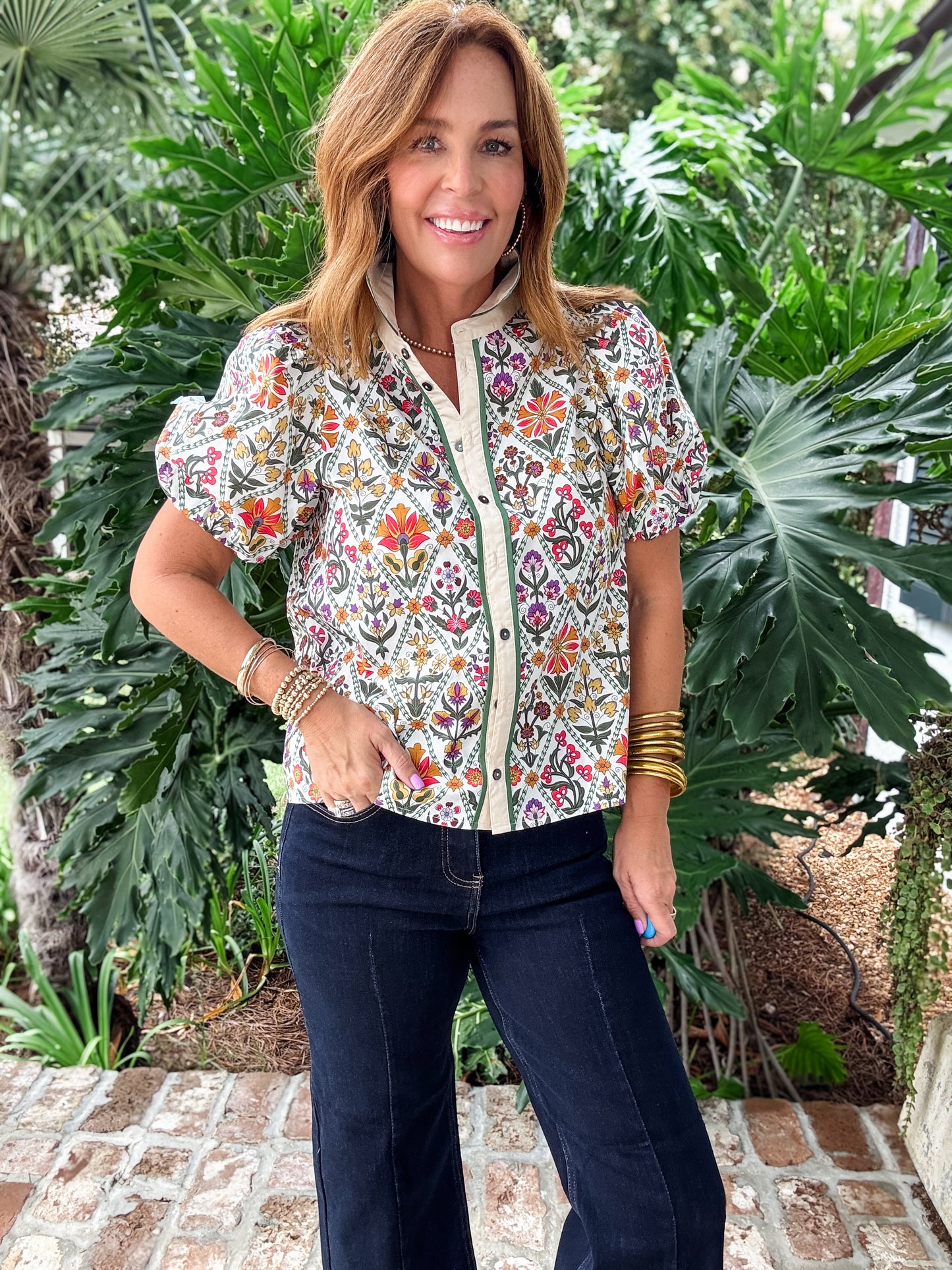 Minnie Red Multi Floral Button Up Top
