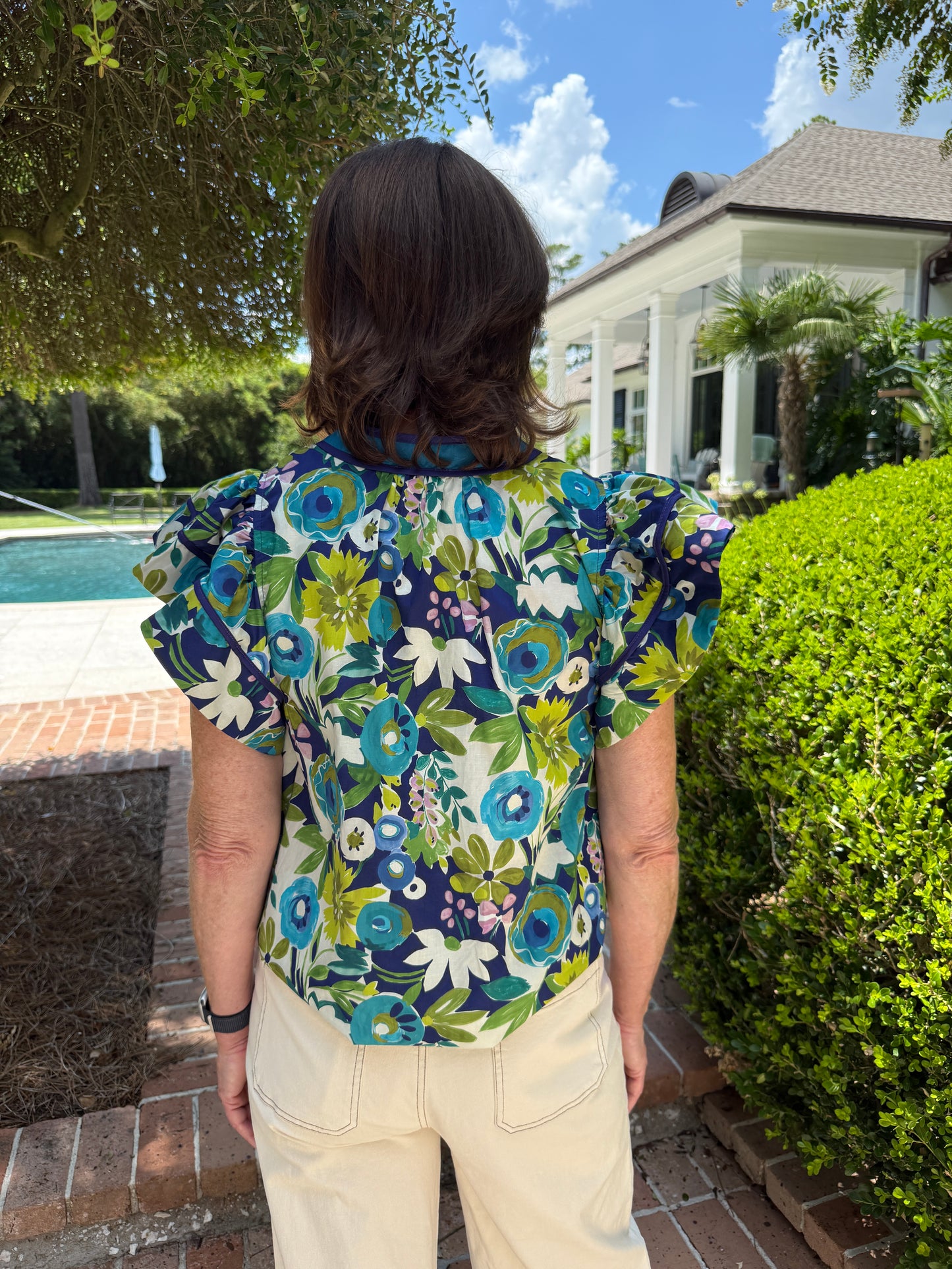 Navy Floral Print Top