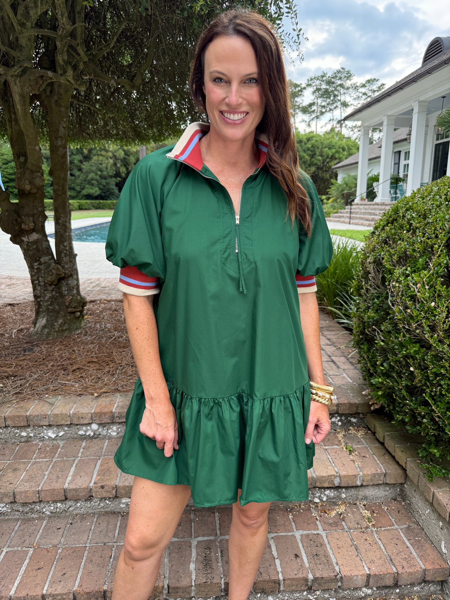 Elinor Puff Sleeve Dress- Green