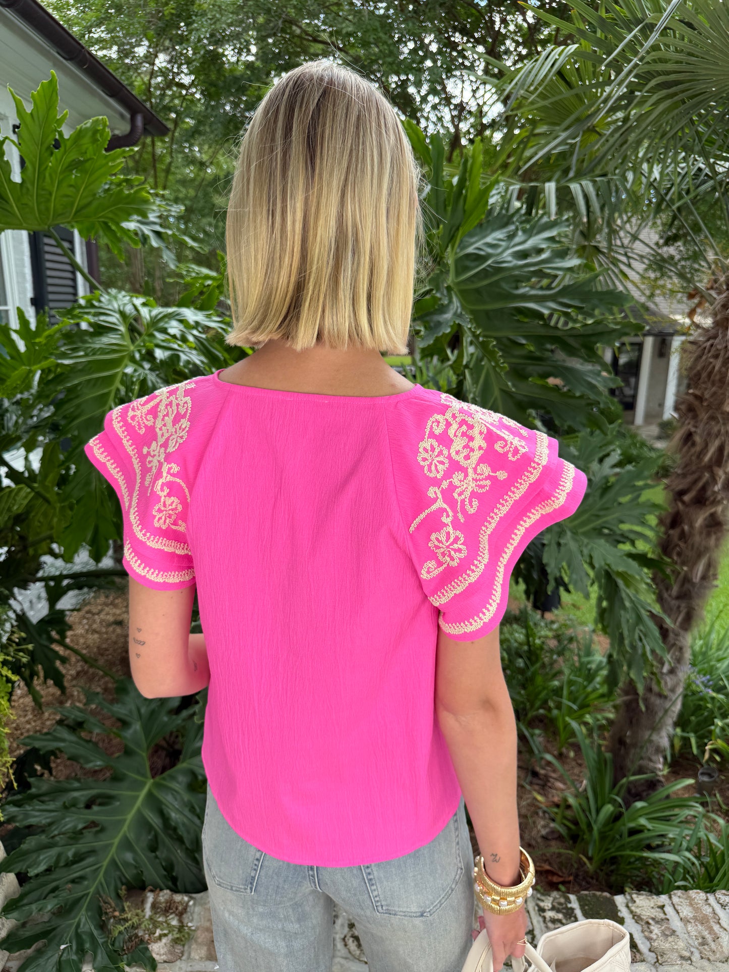 Holland Embroidered Top- Pink