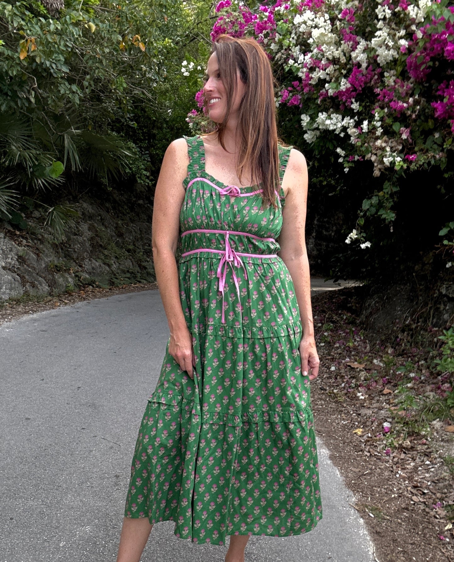 Bennett Tiered Midi Dress-Green
