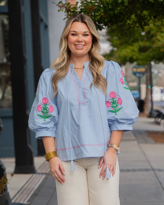 Saint Cloud Puff Sleeve Embroidered Top