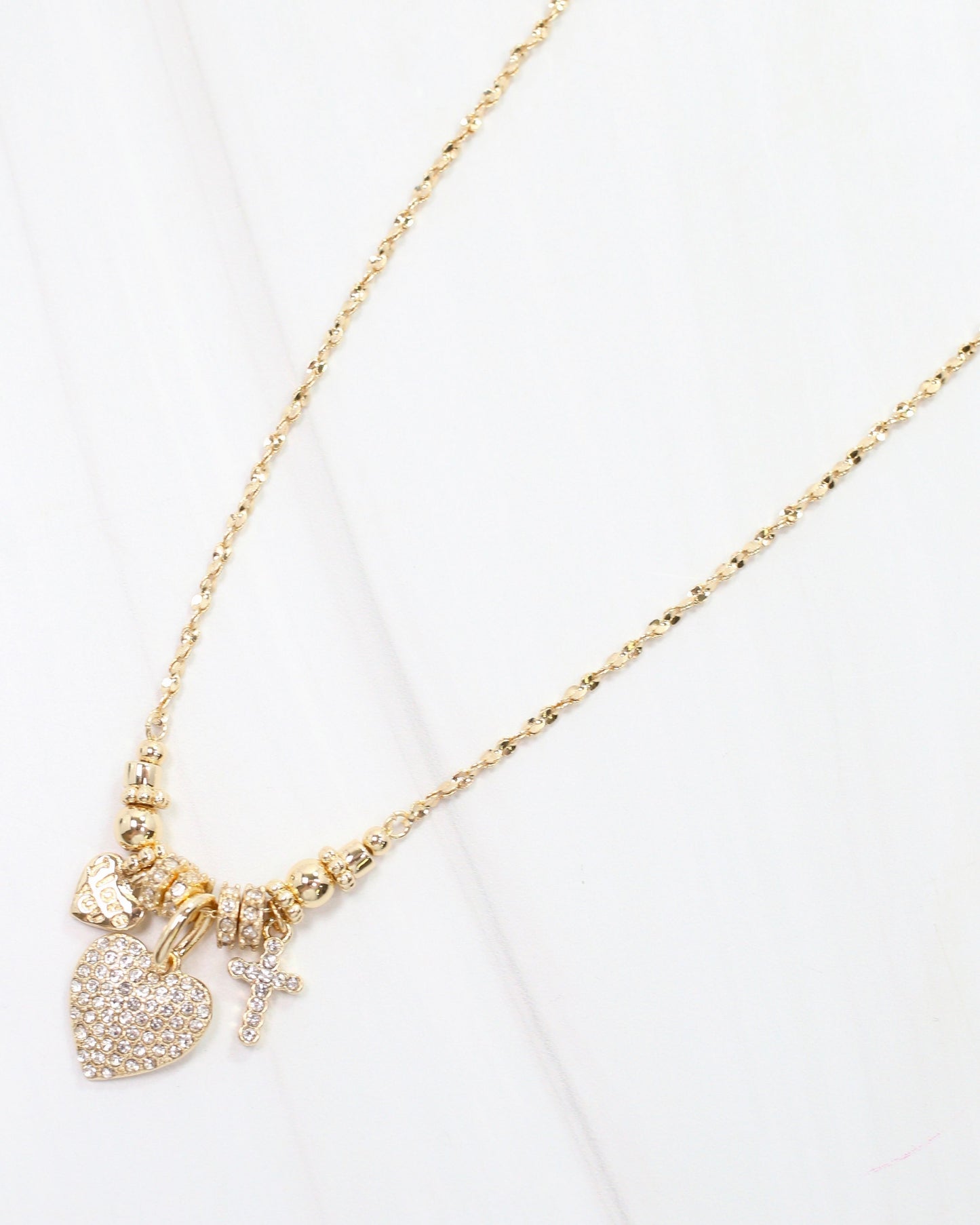 Pristine Pave Heart Charm Necklace Gold