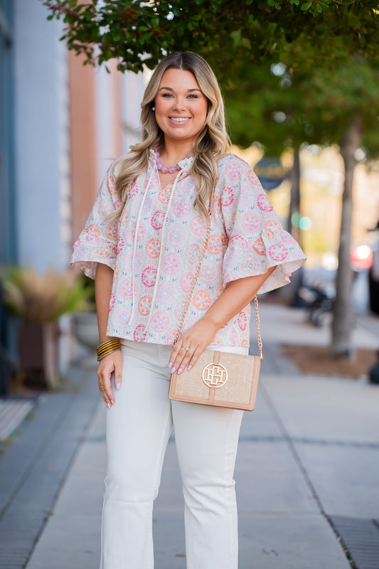 Doris Raglan Wide Sleeve Floral Embroidered Top