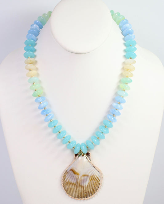 Brea Stone Beaded Shell Necklace Aqua