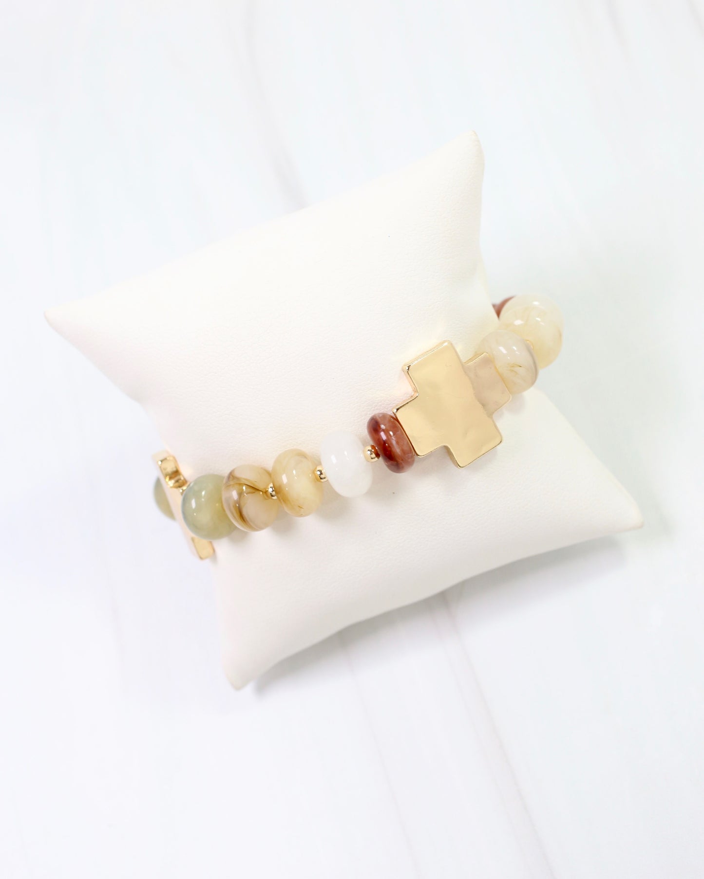 Berkeley Stone Beaded Cross Bracelet Natural