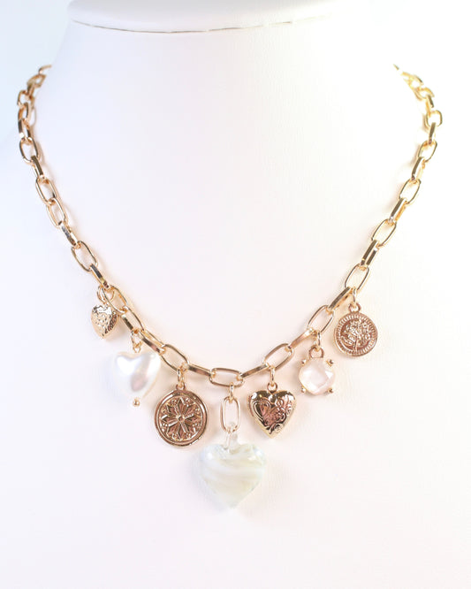 Linden Heart Charm Necklace Gray