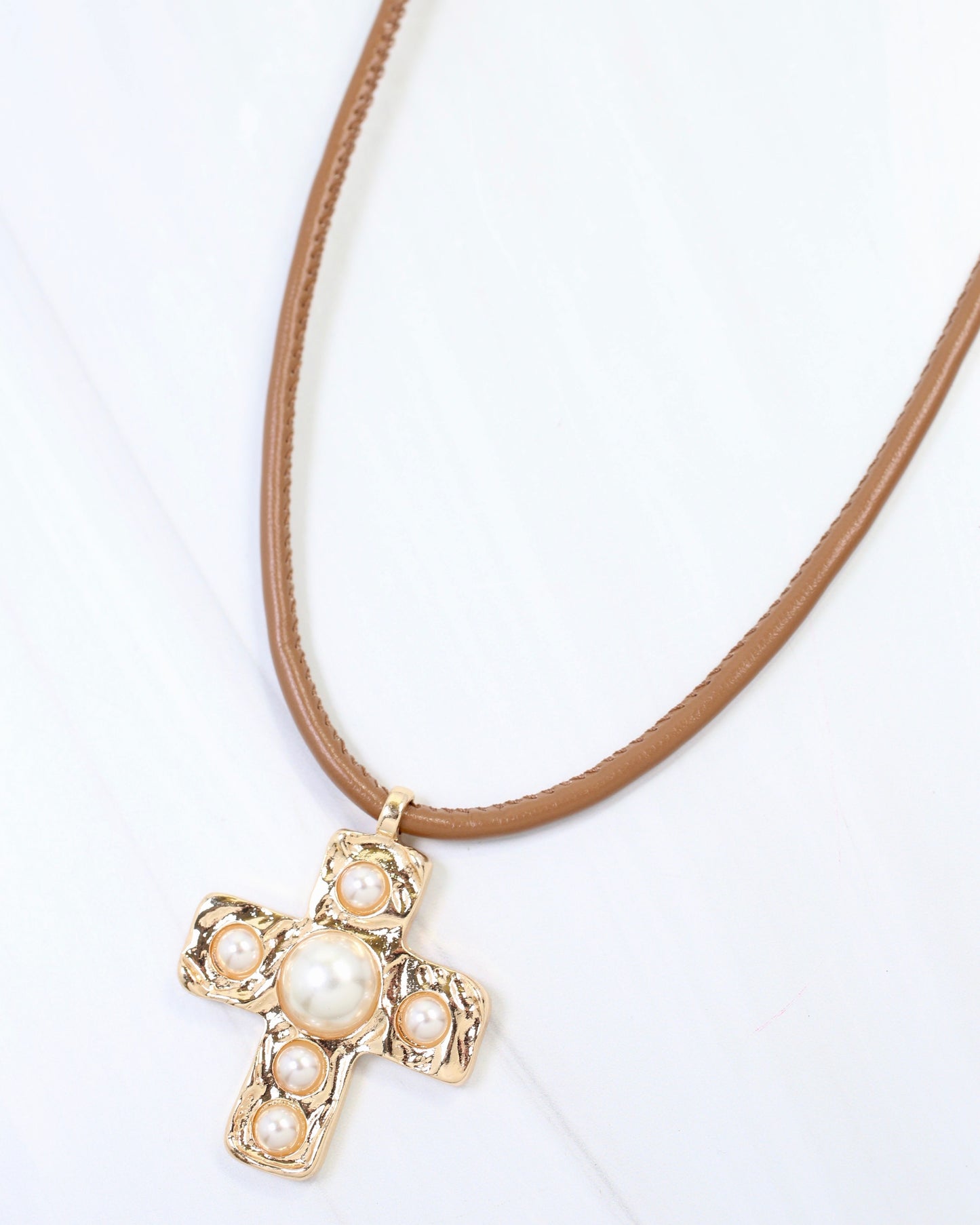 Boone Pearl Cross Cord Necklace Gold