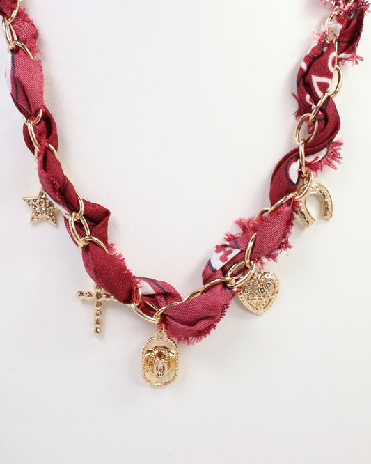 Indio Western Charm Scarf Necklace Burgundy