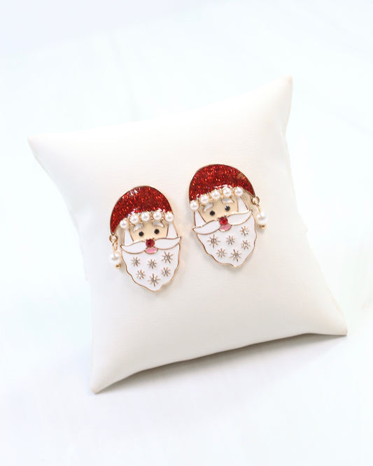 Santa Enamel and Pearl Earring Red