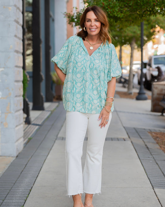 Sanford Short Sleeve Balloon Pleated Blouse