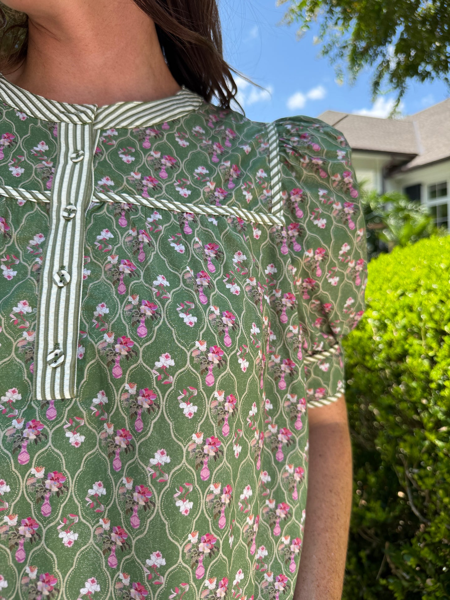 Carmen Olive Floral Print Top