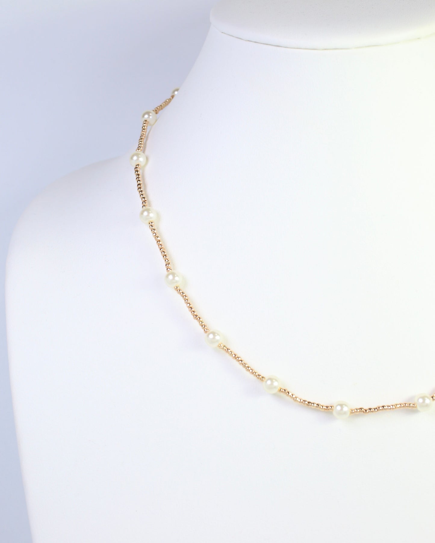 Carlie Pearl Beaded Necklace Gold
