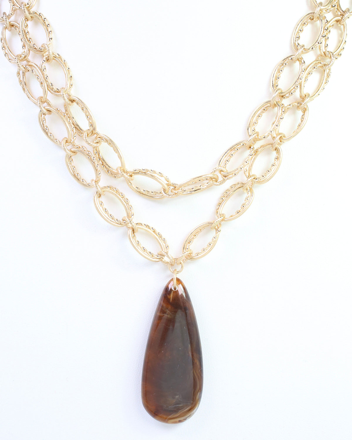 Liora Layered Link Pendant Necklace Worn Gold