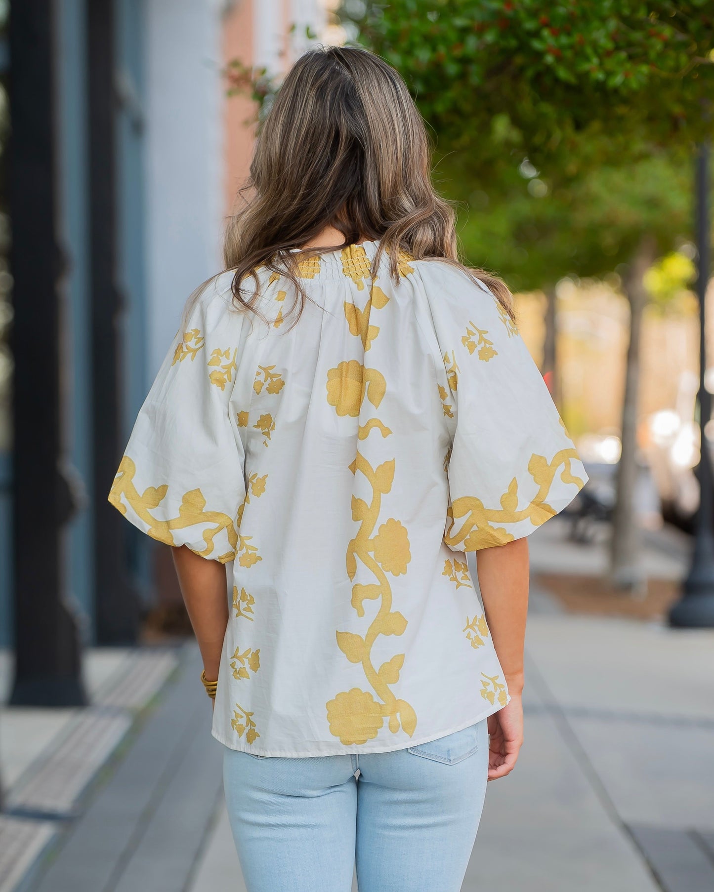 Ava Smocked Stand Collar Top