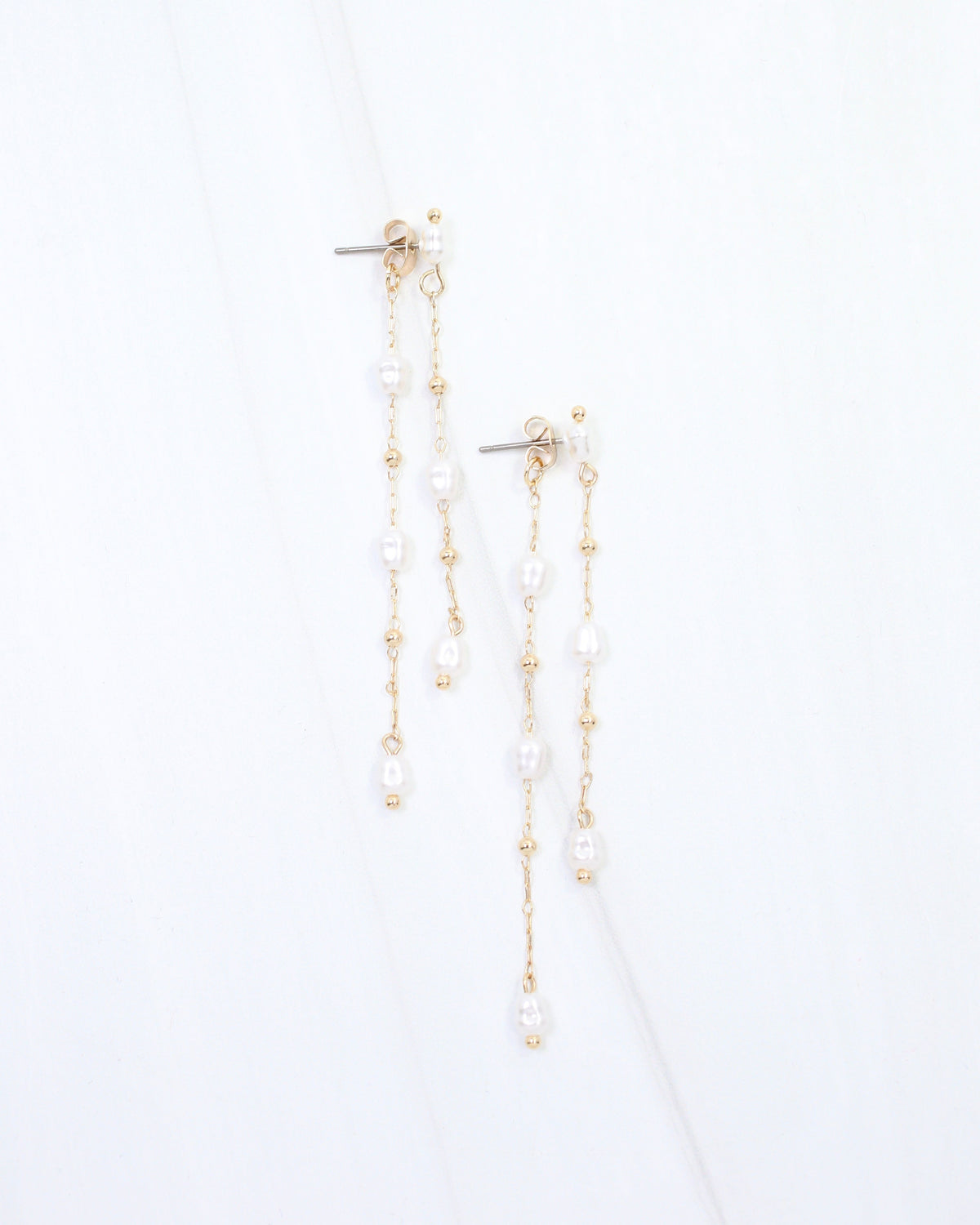 Mallory Pearl Front Back Chain Earring WR Gold