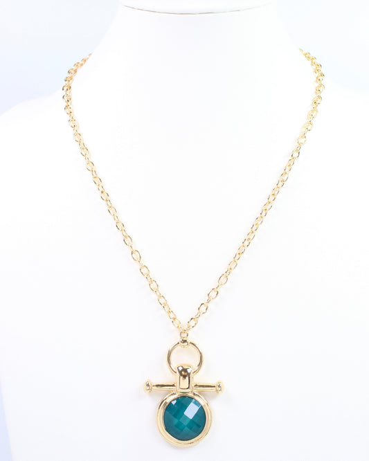 Meera Faceted Pendant Link Necklace Teal