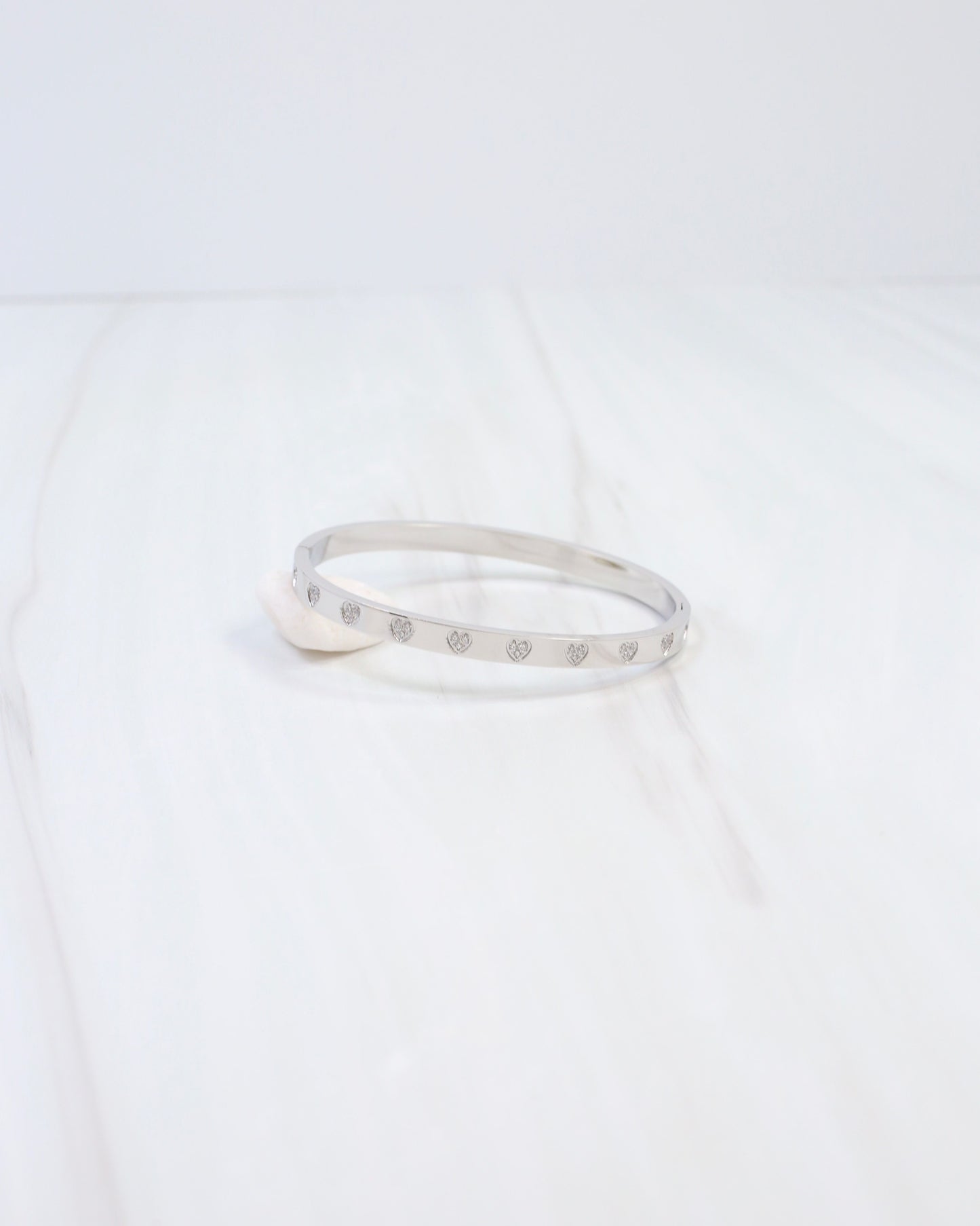 Province CZ Heart Bangle Bracelet Silver