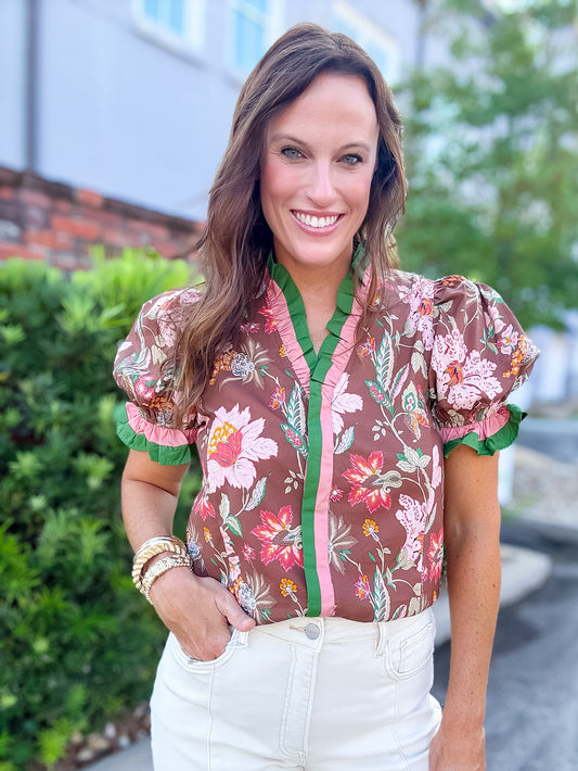 Vanelle Floral Top- Brown