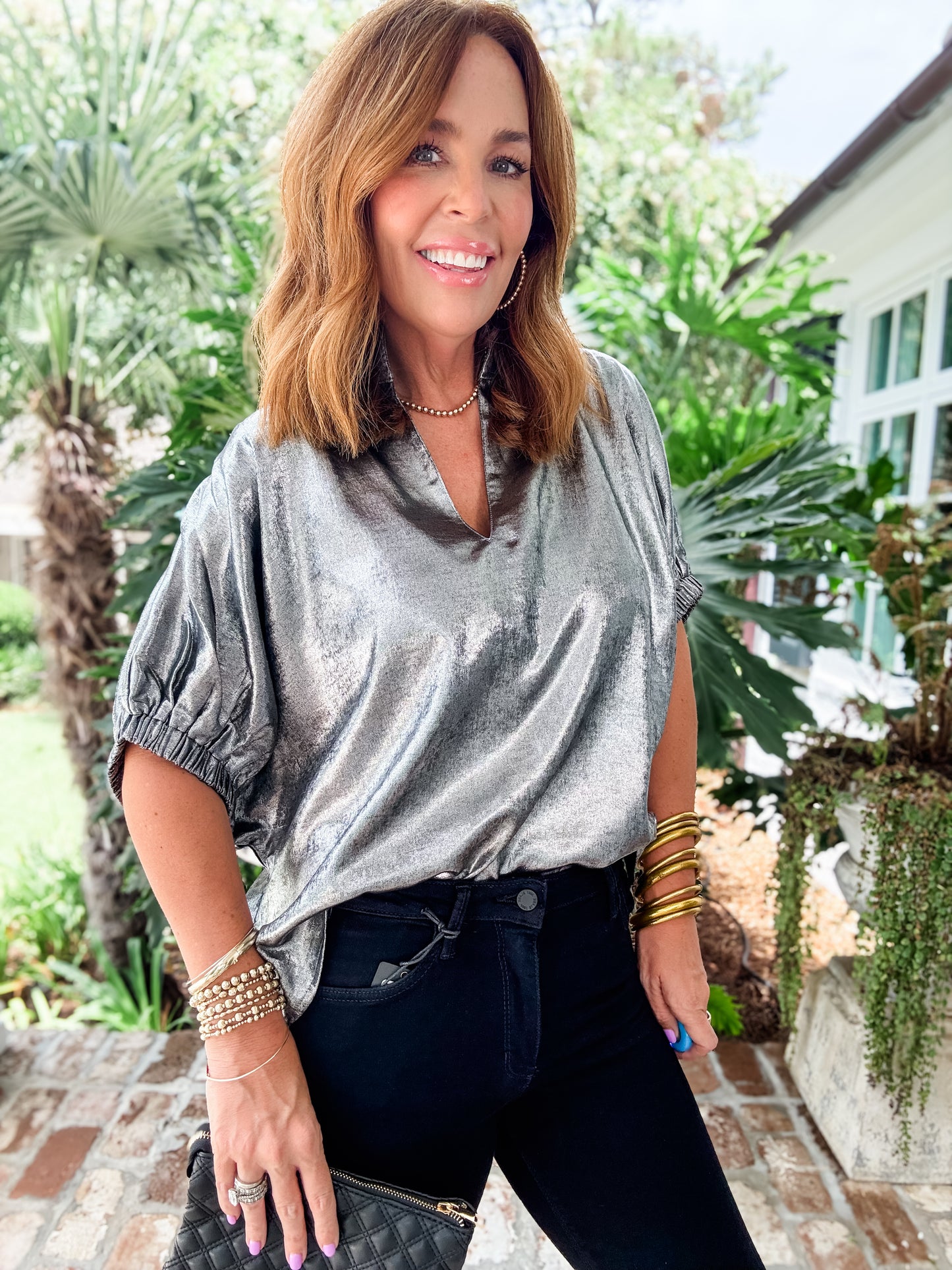 Tena Metallic V-Neck - Silver