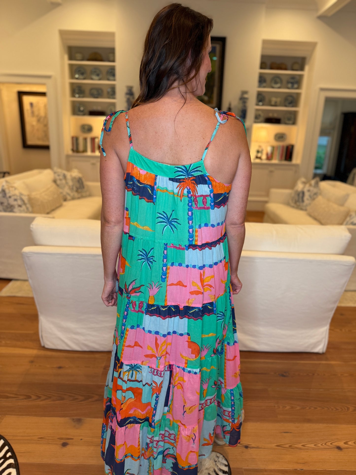 Palm Tree Breeze Blue Printed Maxi Dress