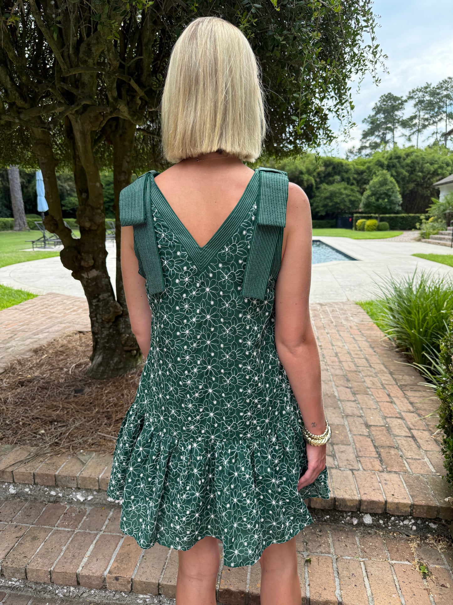 Emmeline Embroidered Dress- Green