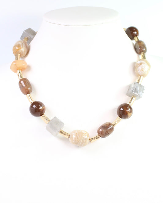 Crossett Stone and Worn Gold Necklace Brown