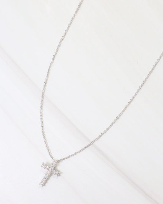 Oxford CZ Cross Necklace Silver