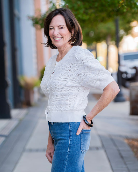 Jasmine Open Knit Button Down Top