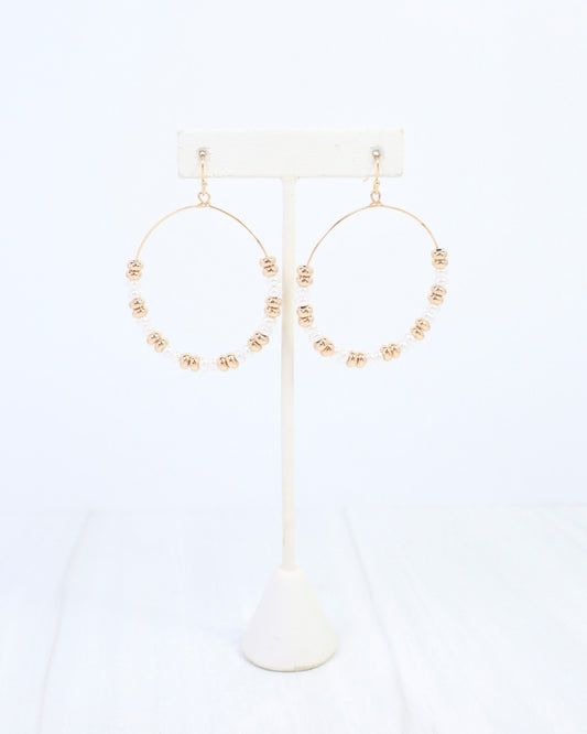 Marlow Pearl Beaded Wire Hoop Earring Gold
