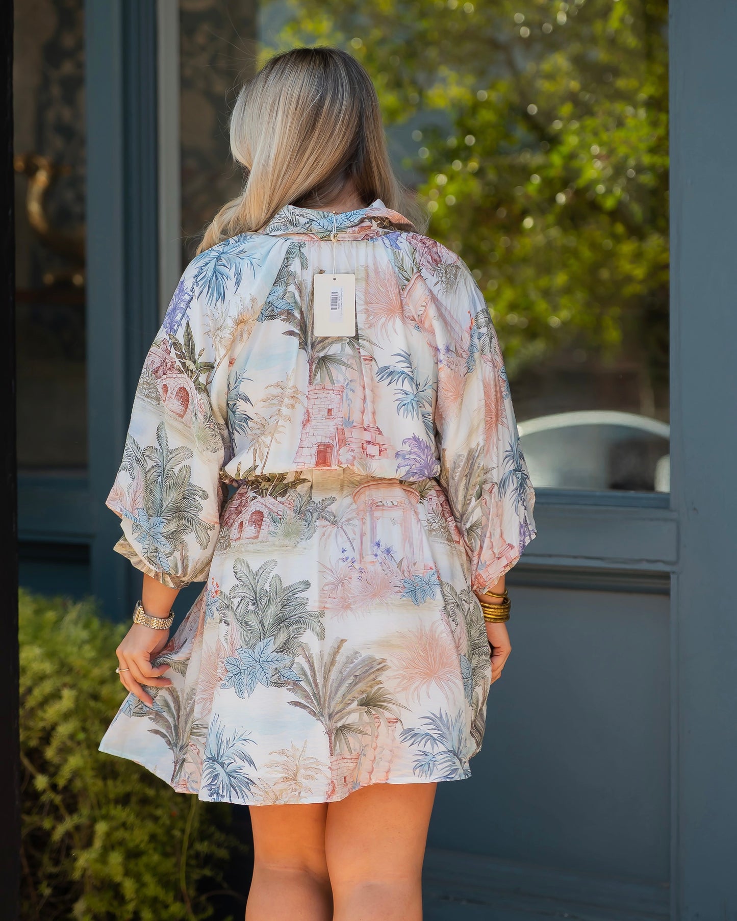 Cove Tropical Printed 3/4 Balloon Sleeve Dress