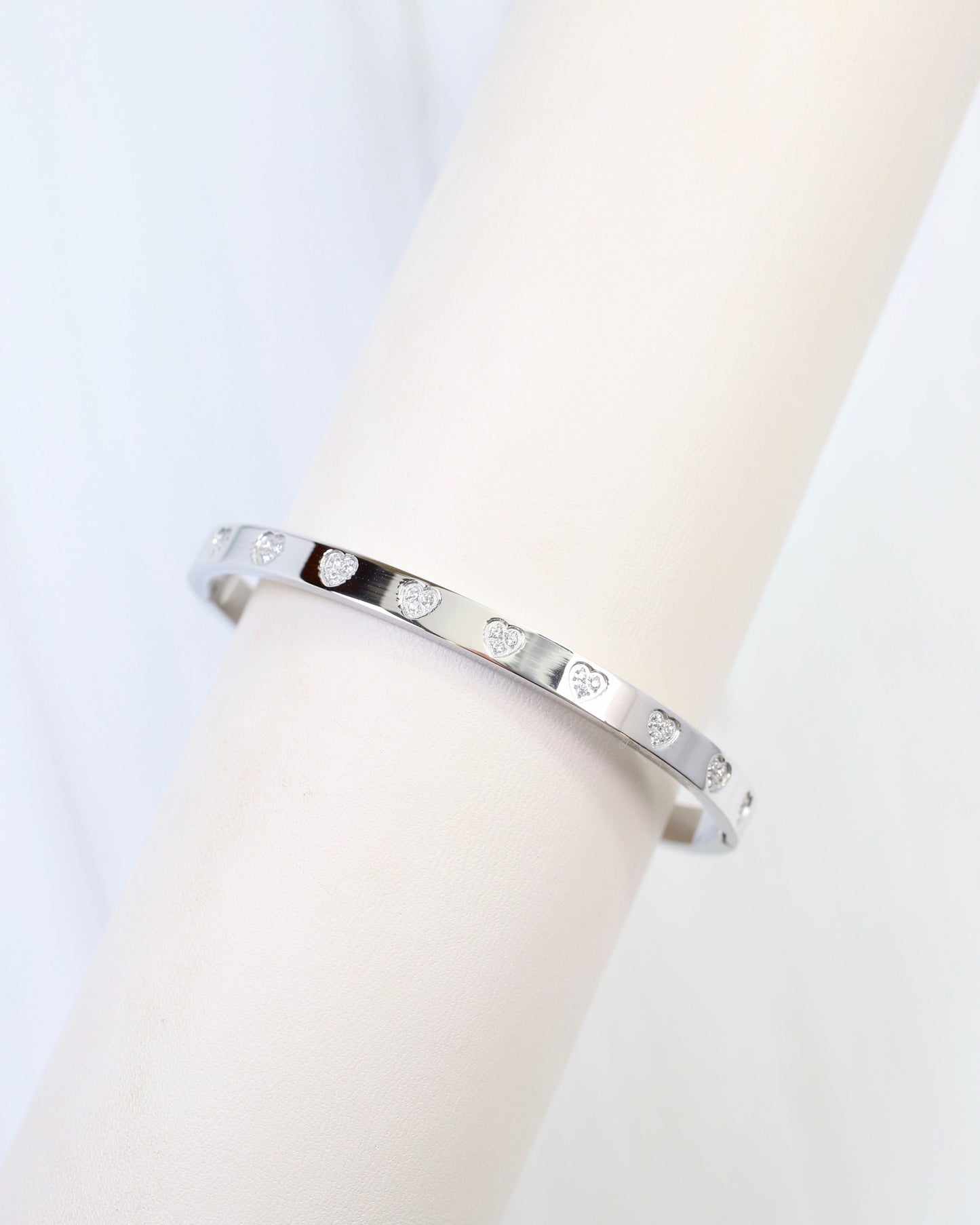Province CZ Heart Bangle Bracelet Silver