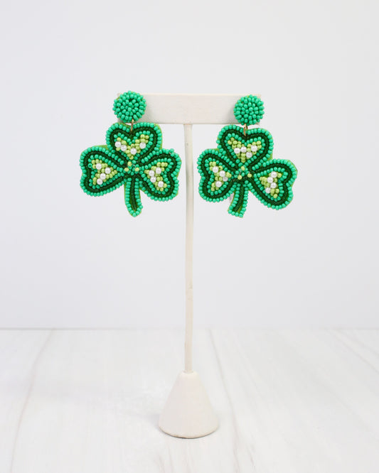 Beaded Shamrock Earring Green