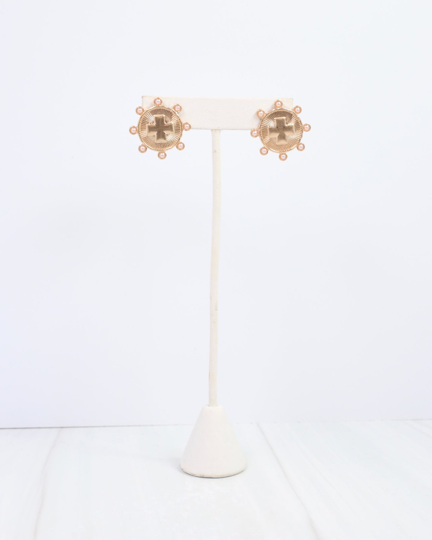 Penrith Cross Coin Earring Worn Gold