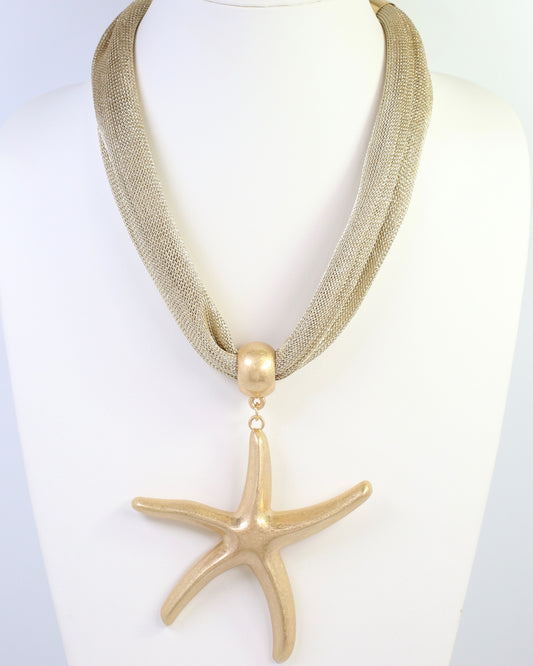 Maitland Mesh Starfish Necklace Worn Gold