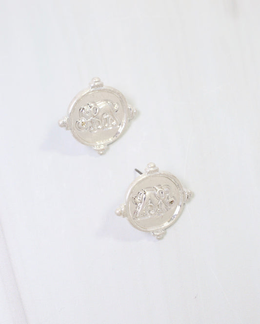 Ilion Elephant Embossed Post Earring Worn Silver