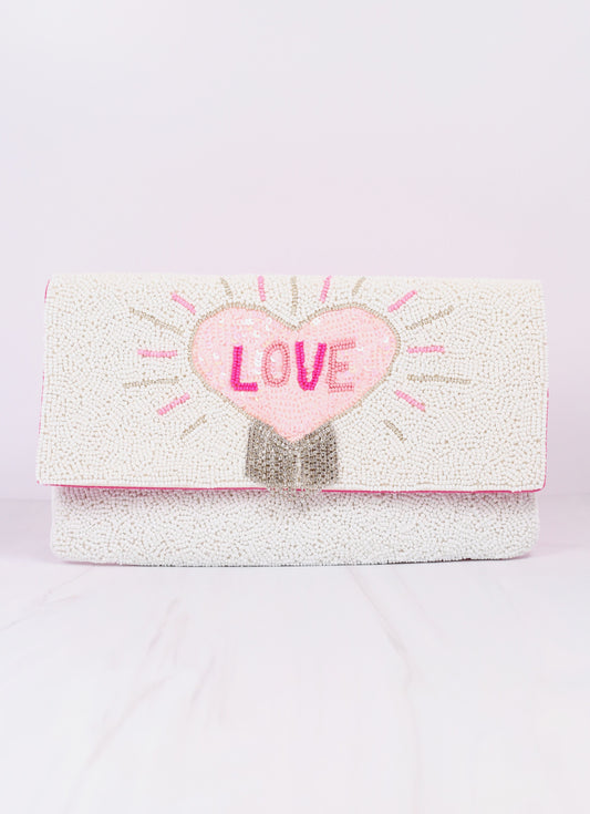 Love Beaded Fringe Crossbody WHITE