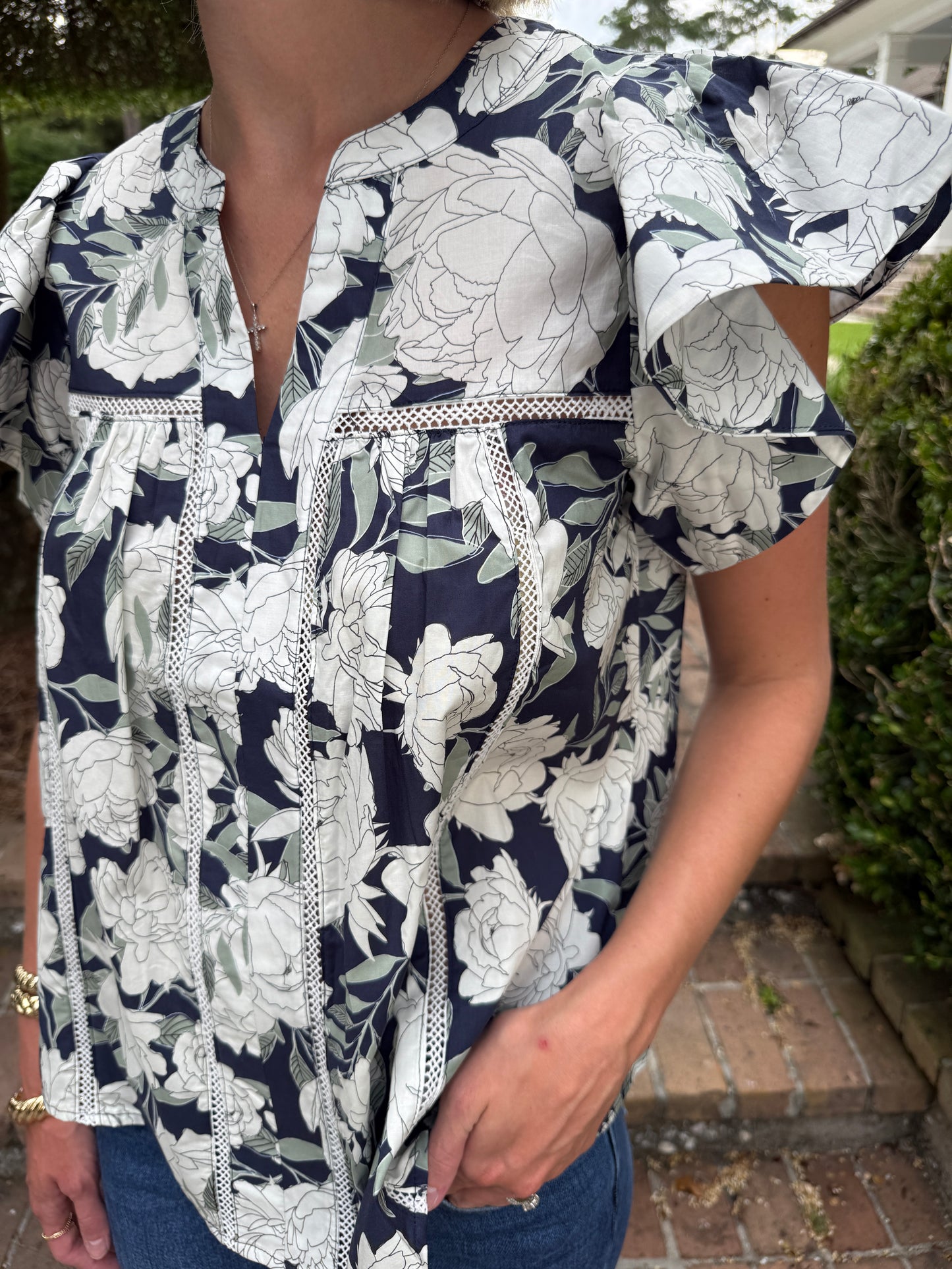 Gretchen Floral Top- Navy